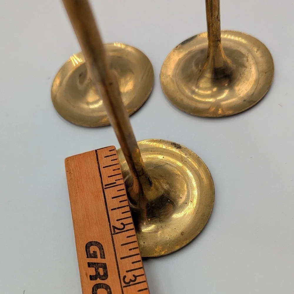 Vintage Brass Candlestick Set Gold Tapered Minimalist Staggered Heights 3pc